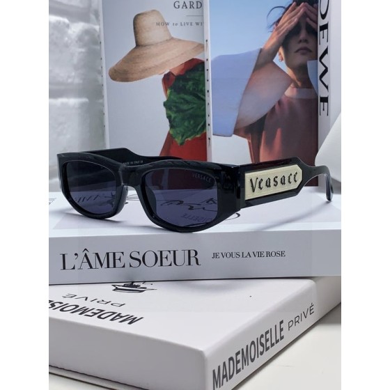 Versace Black Rectangular Sunglasses with Logo Plate Temples